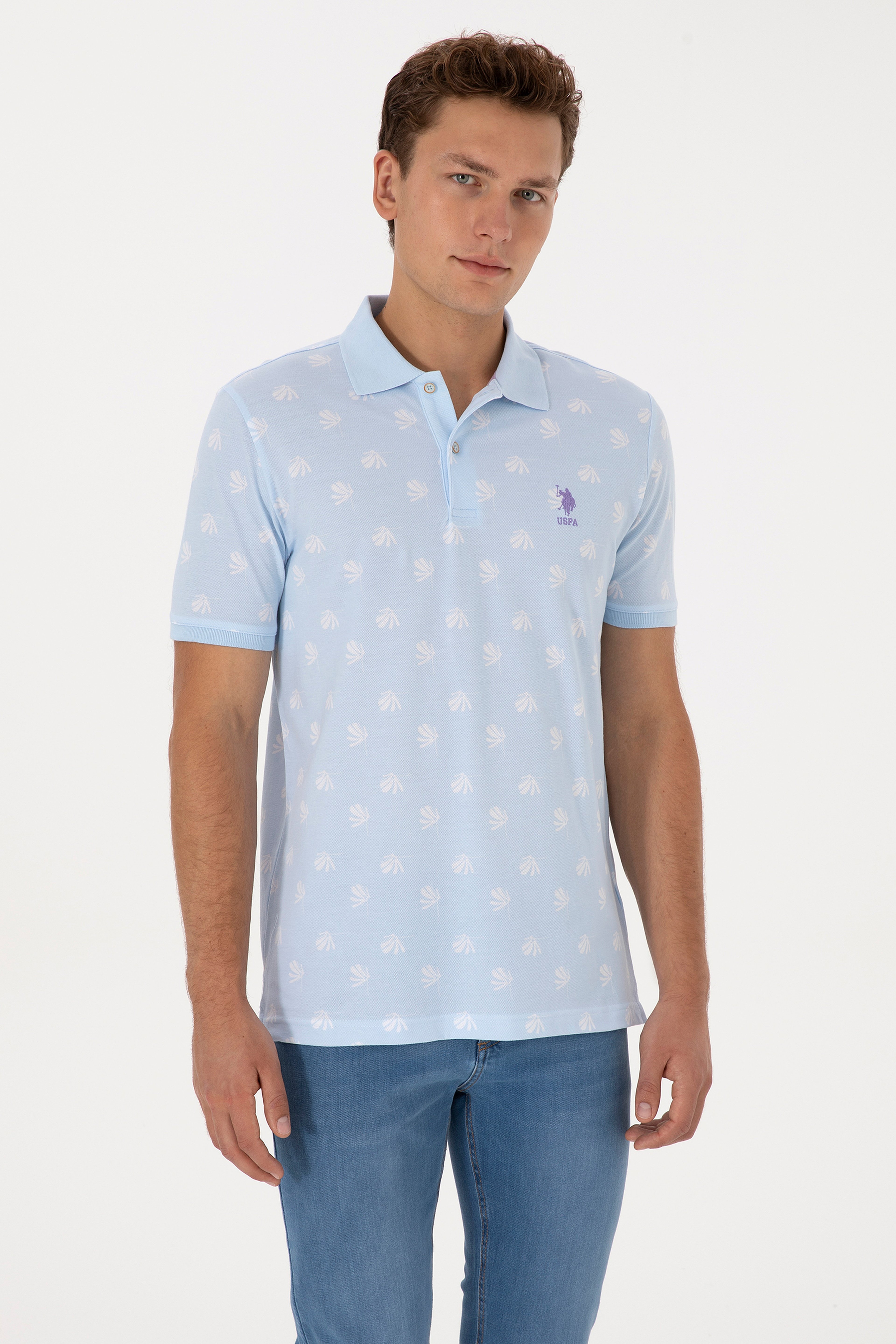 Erkek Regular Fit Polo Yaka Açık Mavi Tişört - Image 3