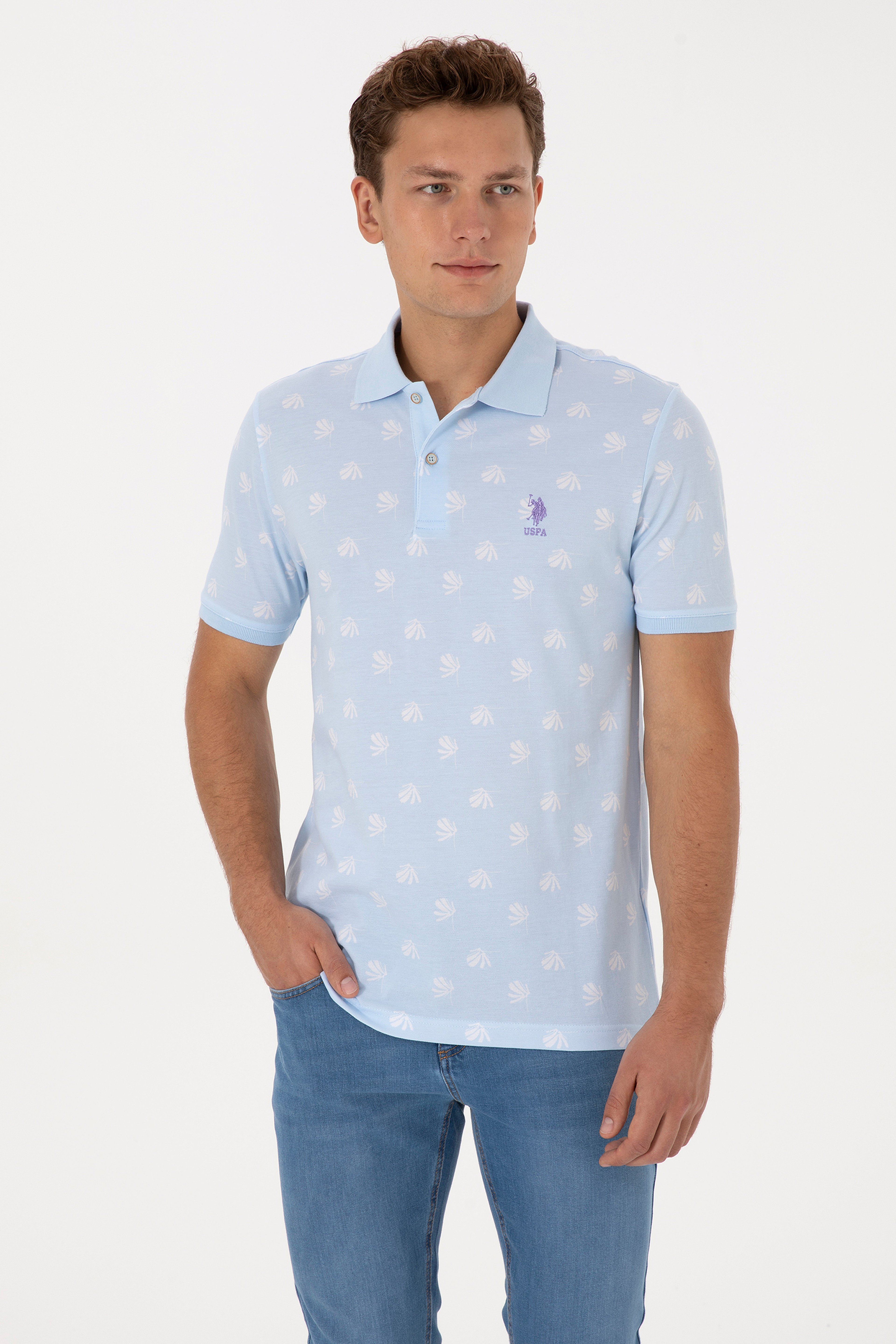 Erkek Regular Fit Polo Yaka Açık Mavi Tişört