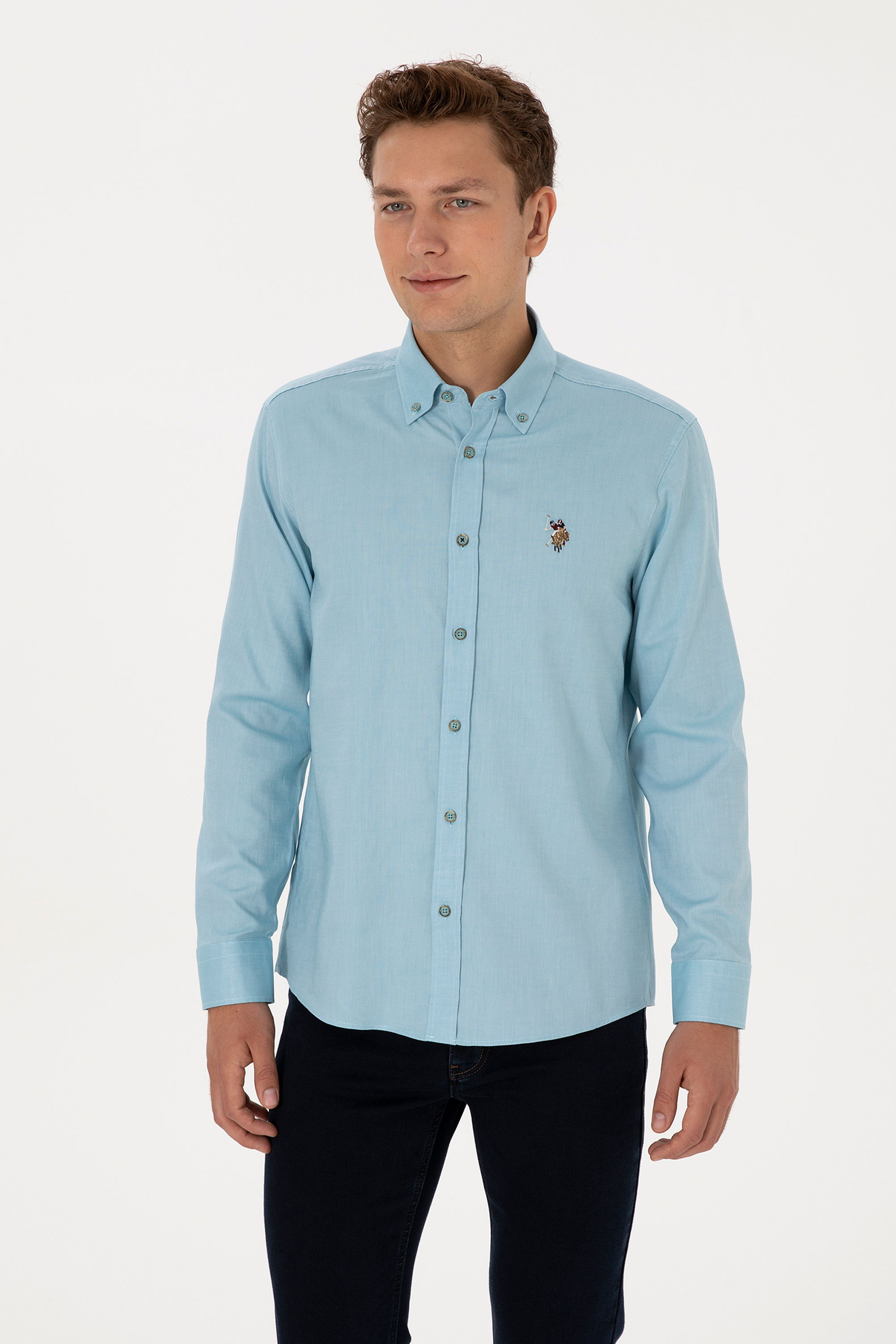 Erkek Mint Uzun Kollu Basic Gömlek - 50307676127