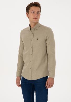 Erkek Açık Haki Uzun Kollu Basic Gömlek - 50307686226