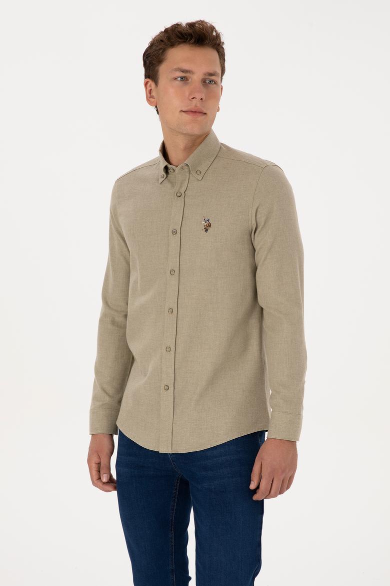 Erkek Açık Haki Uzun Kollu Basic Gömlek - 50307686226