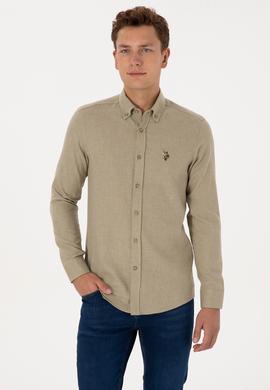 Erkek Açık Haki Uzun Kollu Basic Gömlek - 50307686226