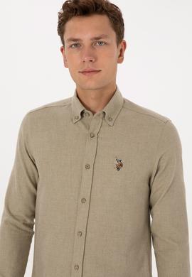 Erkek Açık Haki Uzun Kollu Basic Gömlek - 50307686226
