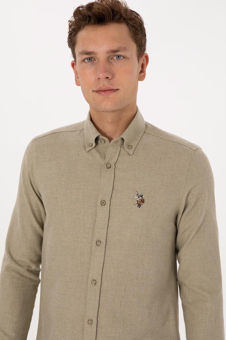 Erkek Açık Haki Uzun Kollu Basic Gömlek - 50307686226