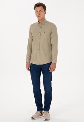 Erkek Açık Haki Uzun Kollu Basic Gömlek - 50307686226