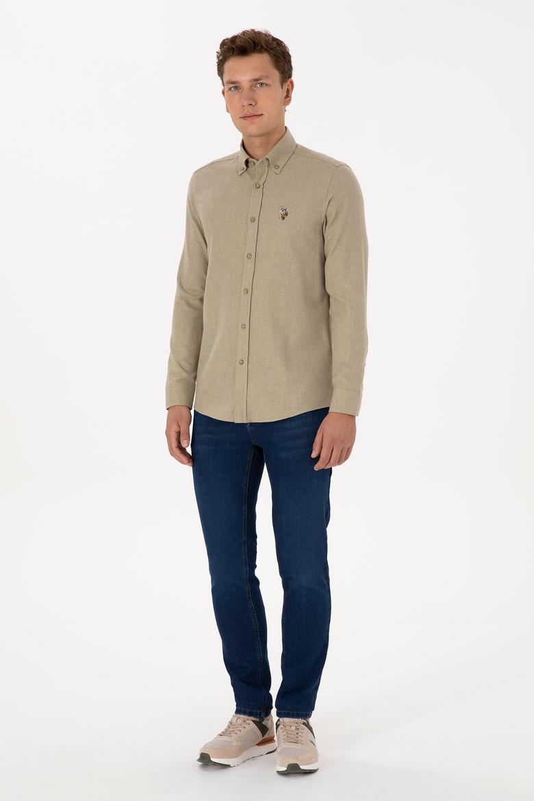 Erkek Açık Haki Uzun Kollu Basic Gömlek - 50307686226