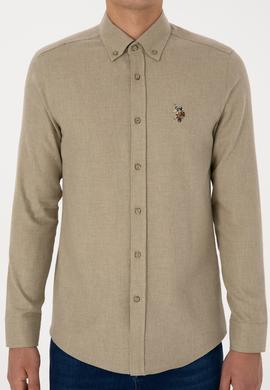 Erkek Açık Haki Uzun Kollu Basic Gömlek - 50307686226