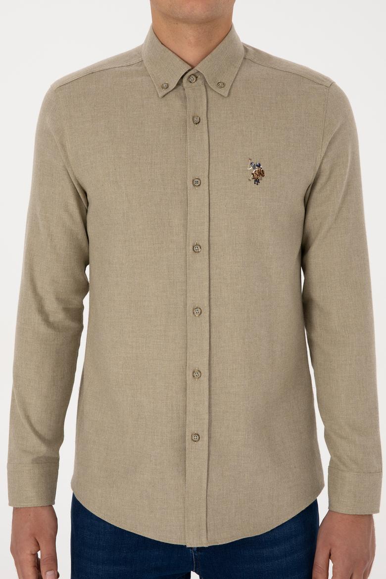 Erkek Açık Haki Uzun Kollu Basic Gömlek - 50307686226