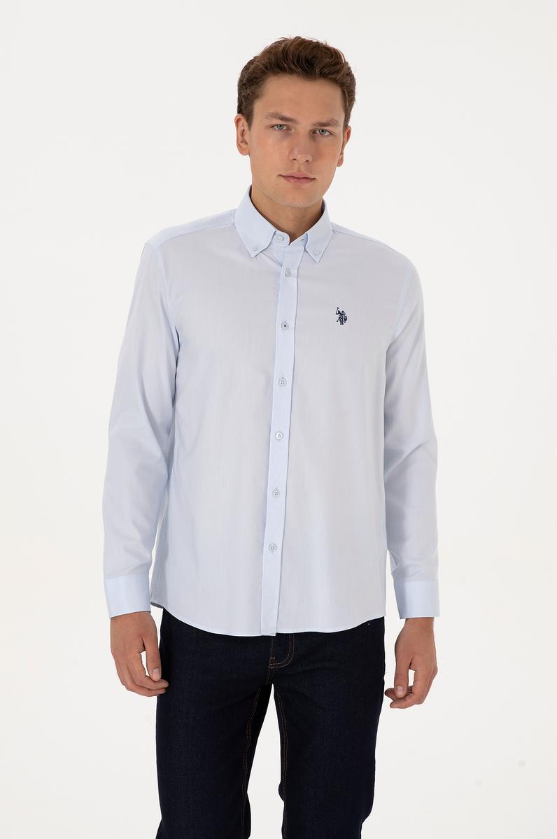 Erkek Açık Mavi Uzun Kollu Basic Gömlek