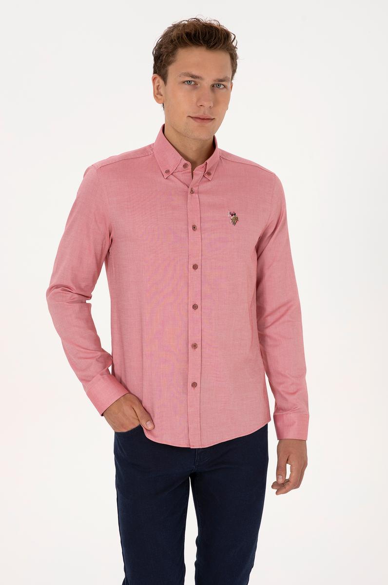 Erkek Vişne Uzun Kollu Basic Gömlek
