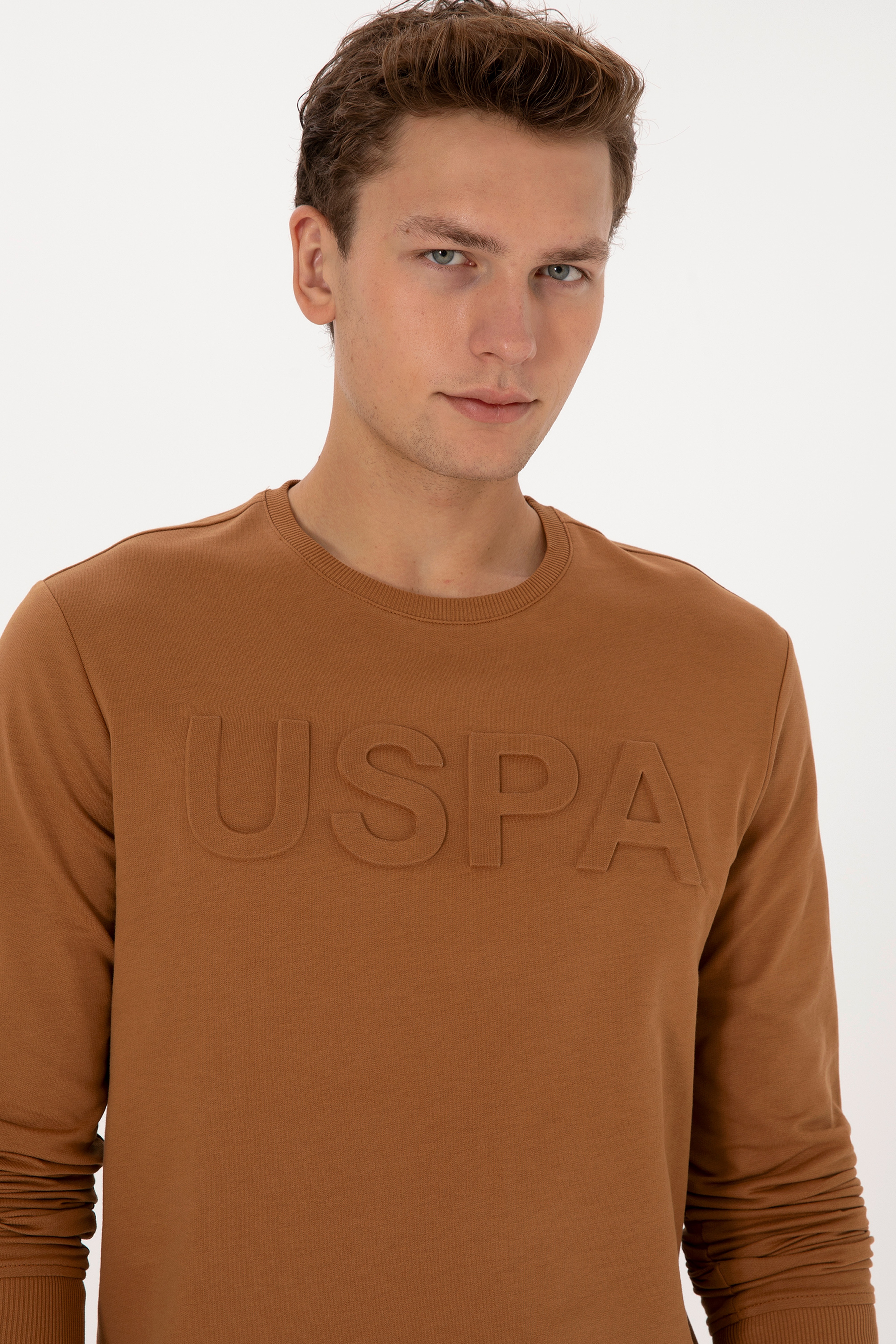 Erkek Regular Fit Bisiklet Yaka Camel Basic Sweatshirt - Image 2