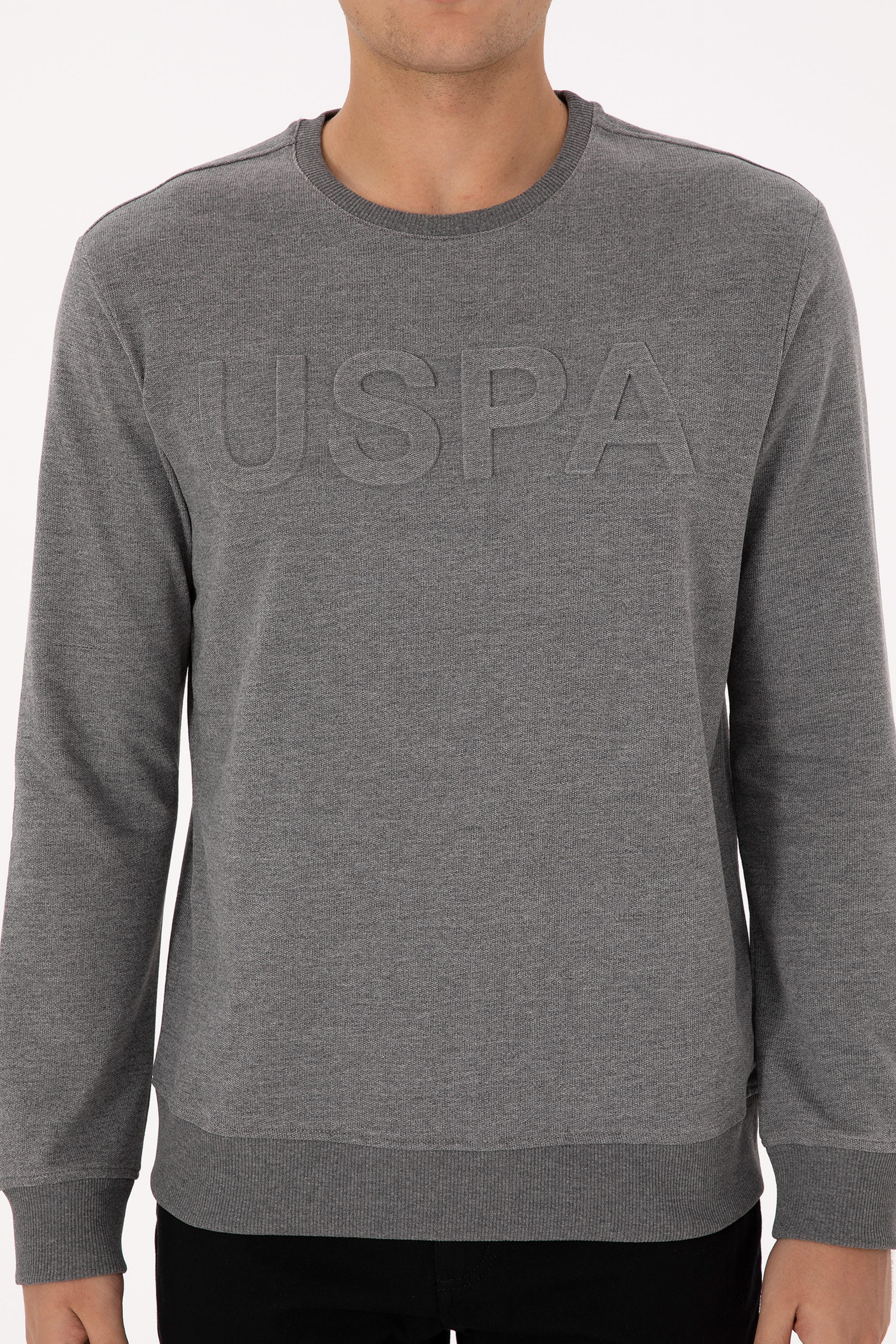 Erkek Regular Fit Bisiklet Yaka Antrasit Melanj Basic Sweatshirt - Image 6