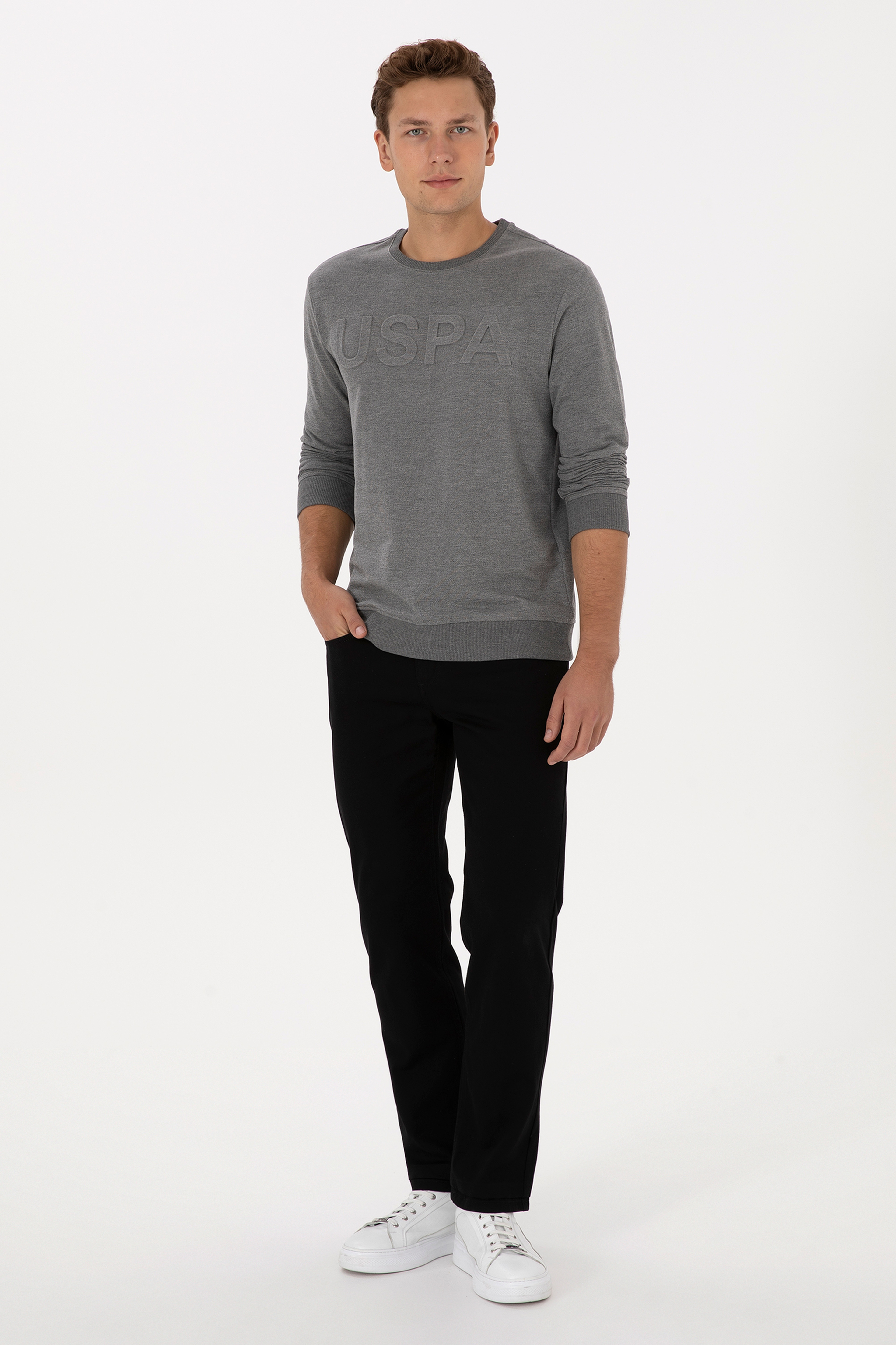 Erkek Regular Fit Bisiklet Yaka Antrasit Melanj Basic Sweatshirt - Image 4