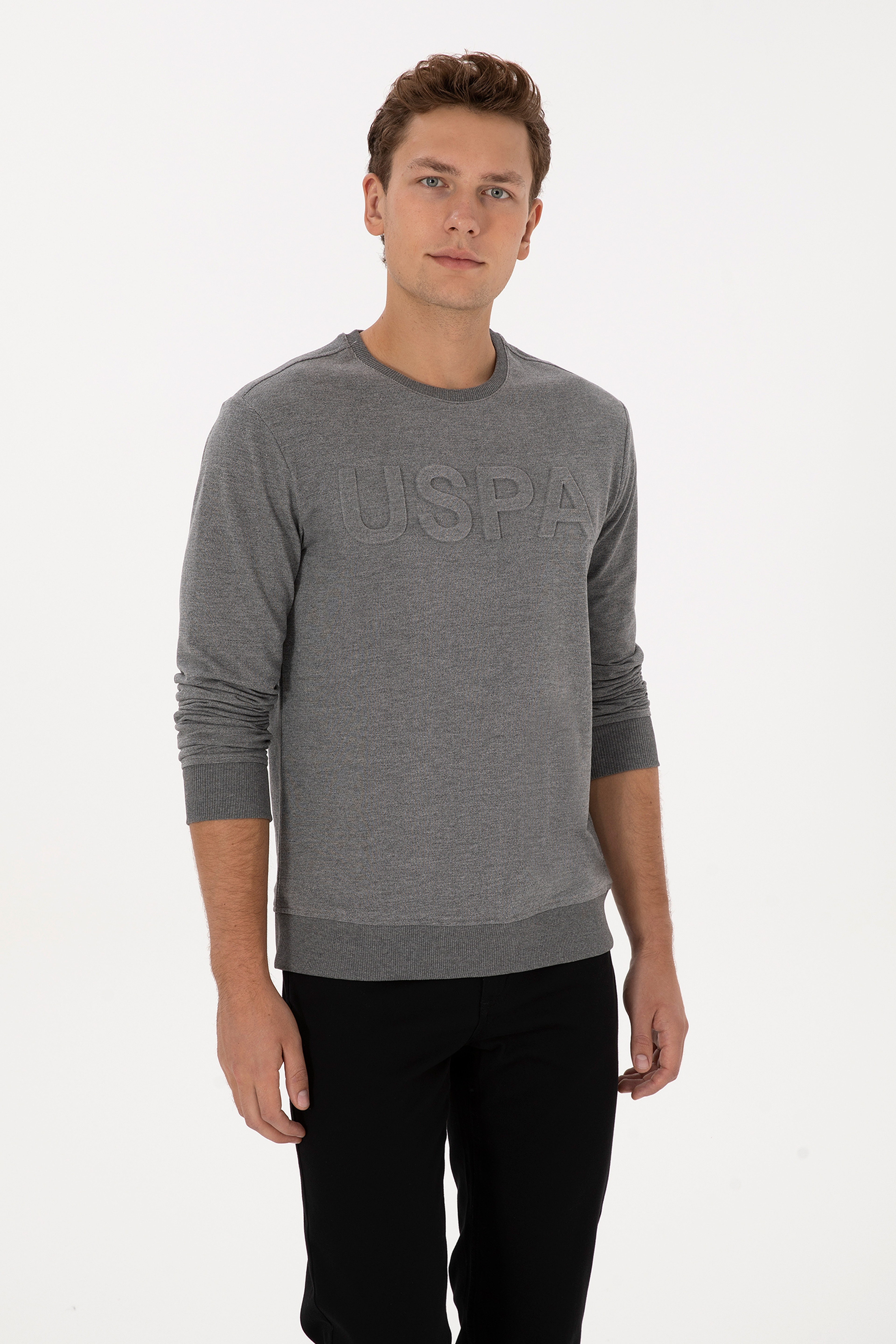 Erkek Regular Fit Bisiklet Yaka Antrasit Melanj Basic Sweatshirt
