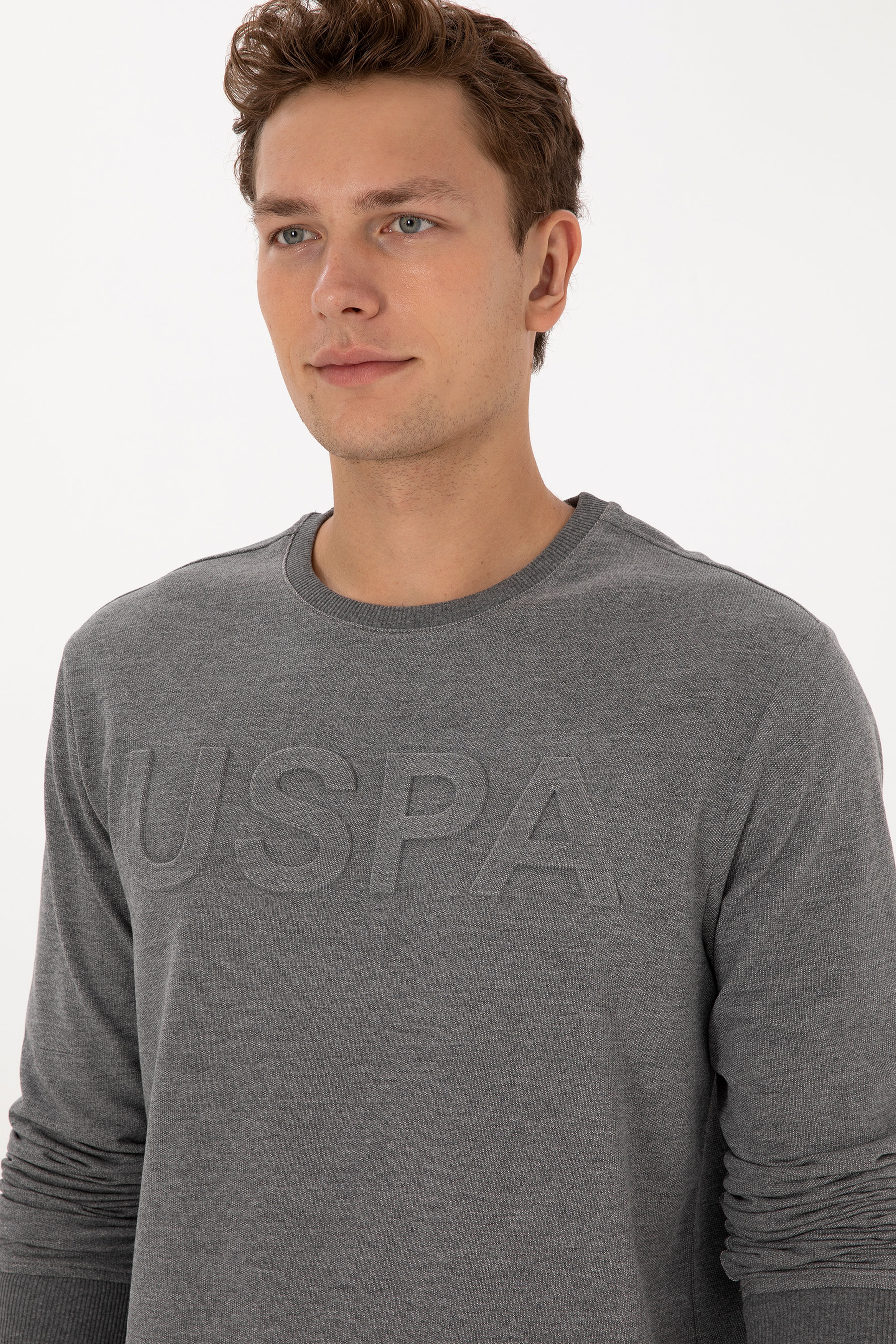 Erkek Regular Fit Bisiklet Yaka Antrasit Melanj Basic Sweatshirt