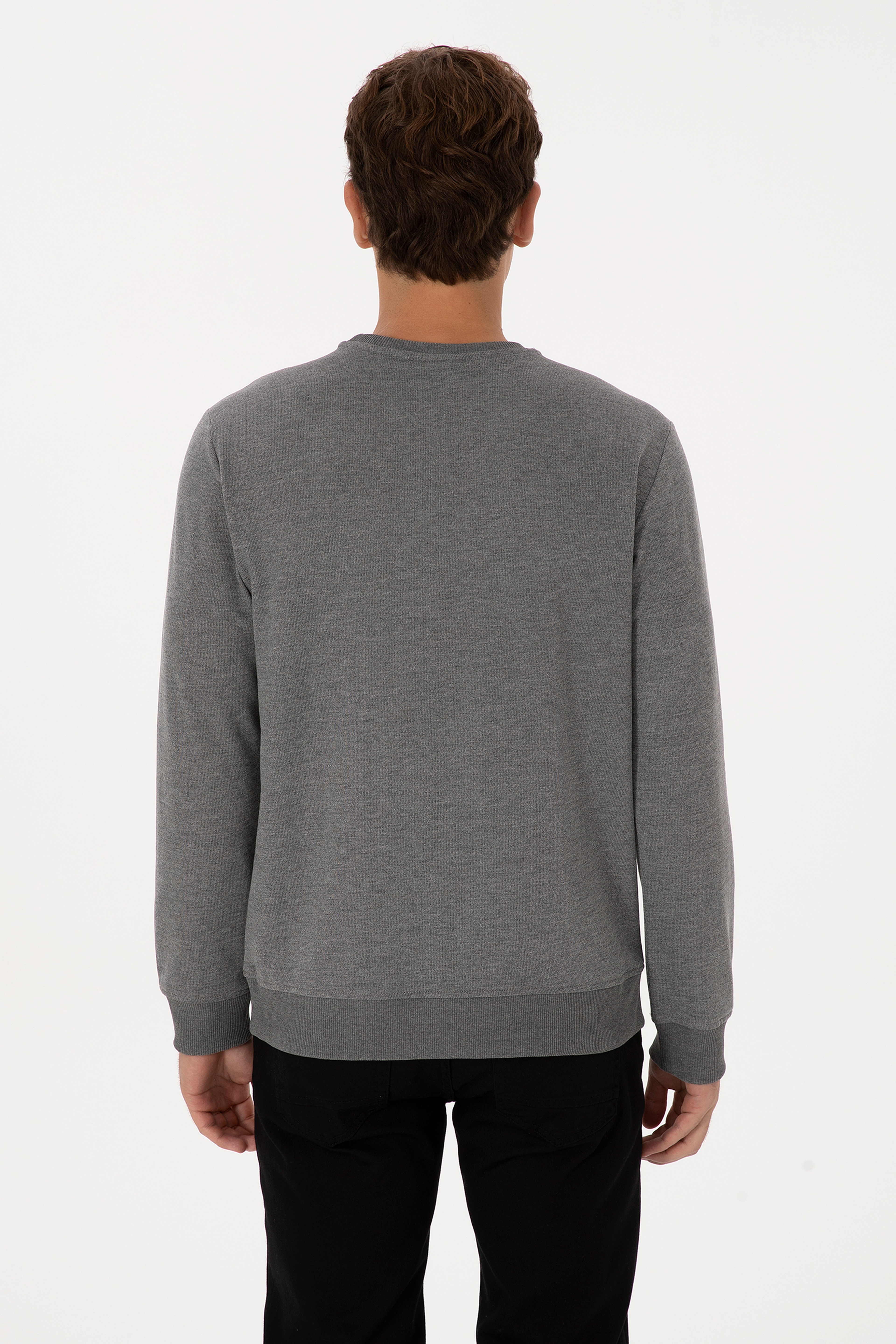 Erkek Regular Fit Bisiklet Yaka Antrasit Melanj Basic Sweatshirt