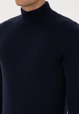 Erkek Slim Fit Yarım Balıkçı Yaka Lacivert Basic Kazak - 50307783044