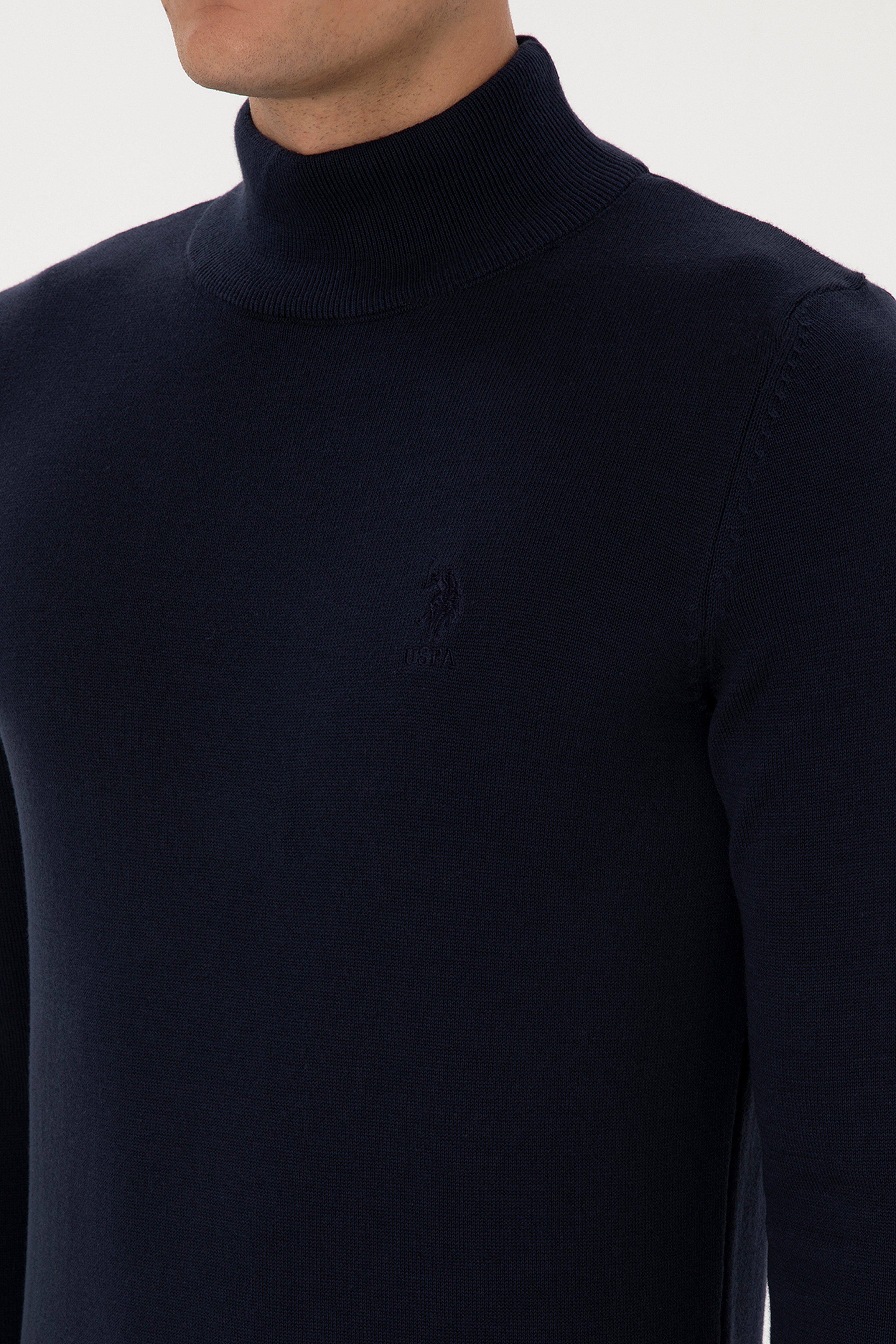 Erkek Slim Fit Yarım Balıkçı Yaka Lacivert Basic Kazak - Image 7