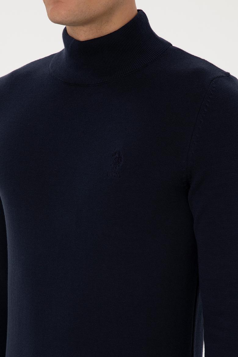 Erkek Slim Fit Yarım Balıkçı Yaka Lacivert Basic Kazak - 50307783044