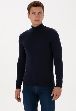 Erkek Slim Fit Yarım Balıkçı Yaka Lacivert Basic Kazak - 50307783044