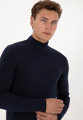 Erkek Slim Fit Yarım Balıkçı Yaka Lacivert Basic Kazak - 50307783044