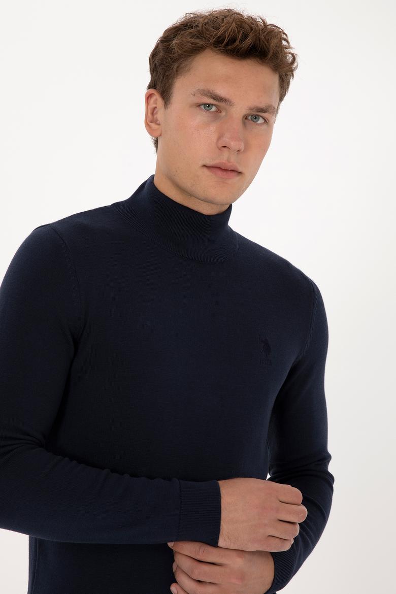 Erkek Slim Fit Yarım Balıkçı Yaka Lacivert Basic Kazak - 50307783044