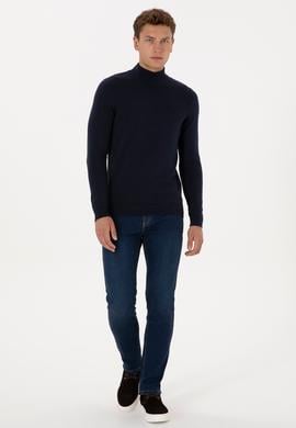 Erkek Slim Fit Yarım Balıkçı Yaka Lacivert Basic Kazak - 50307783044