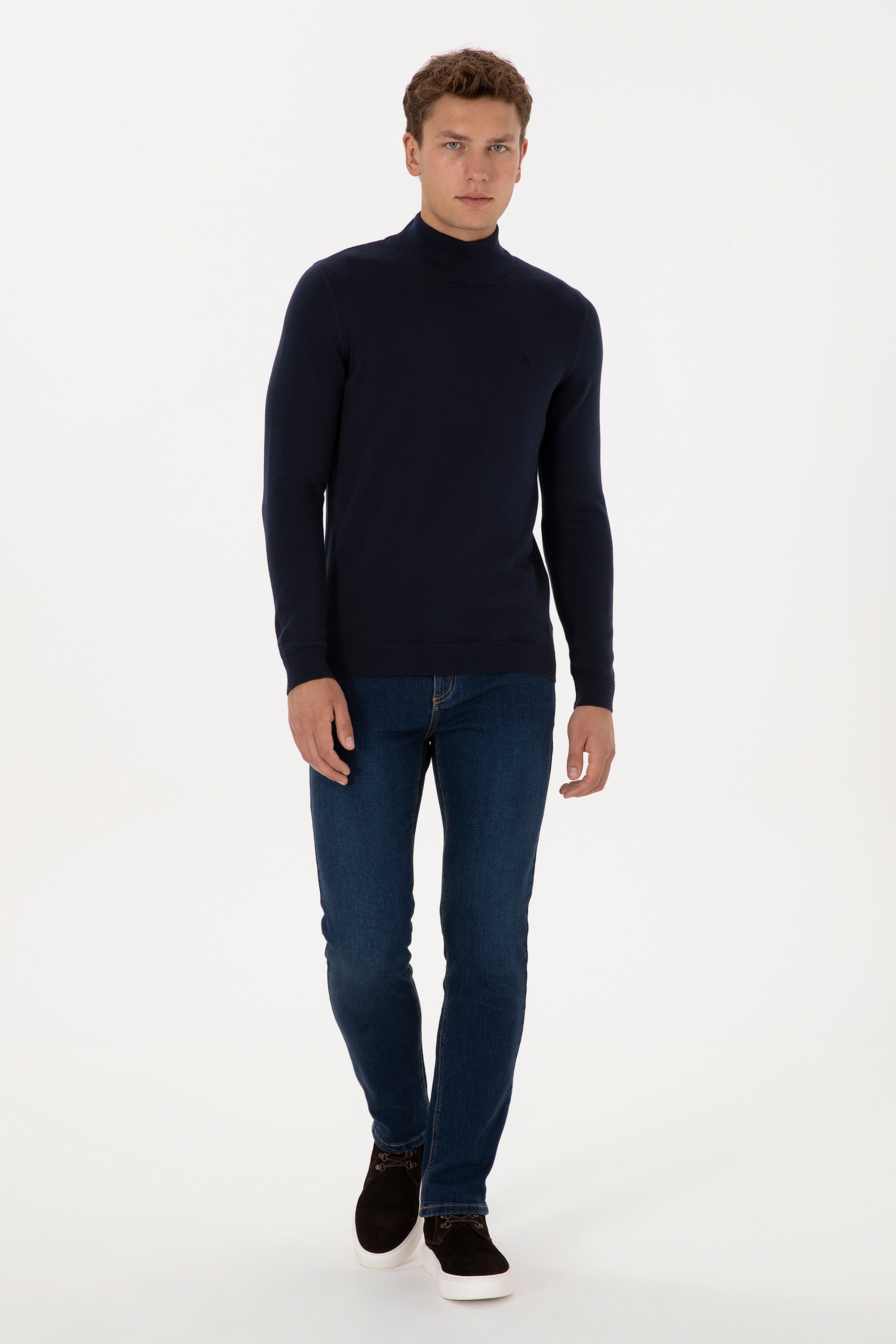 Erkek Slim Fit Yarım Balıkçı Yaka Lacivert Basic Kazak - Image 4