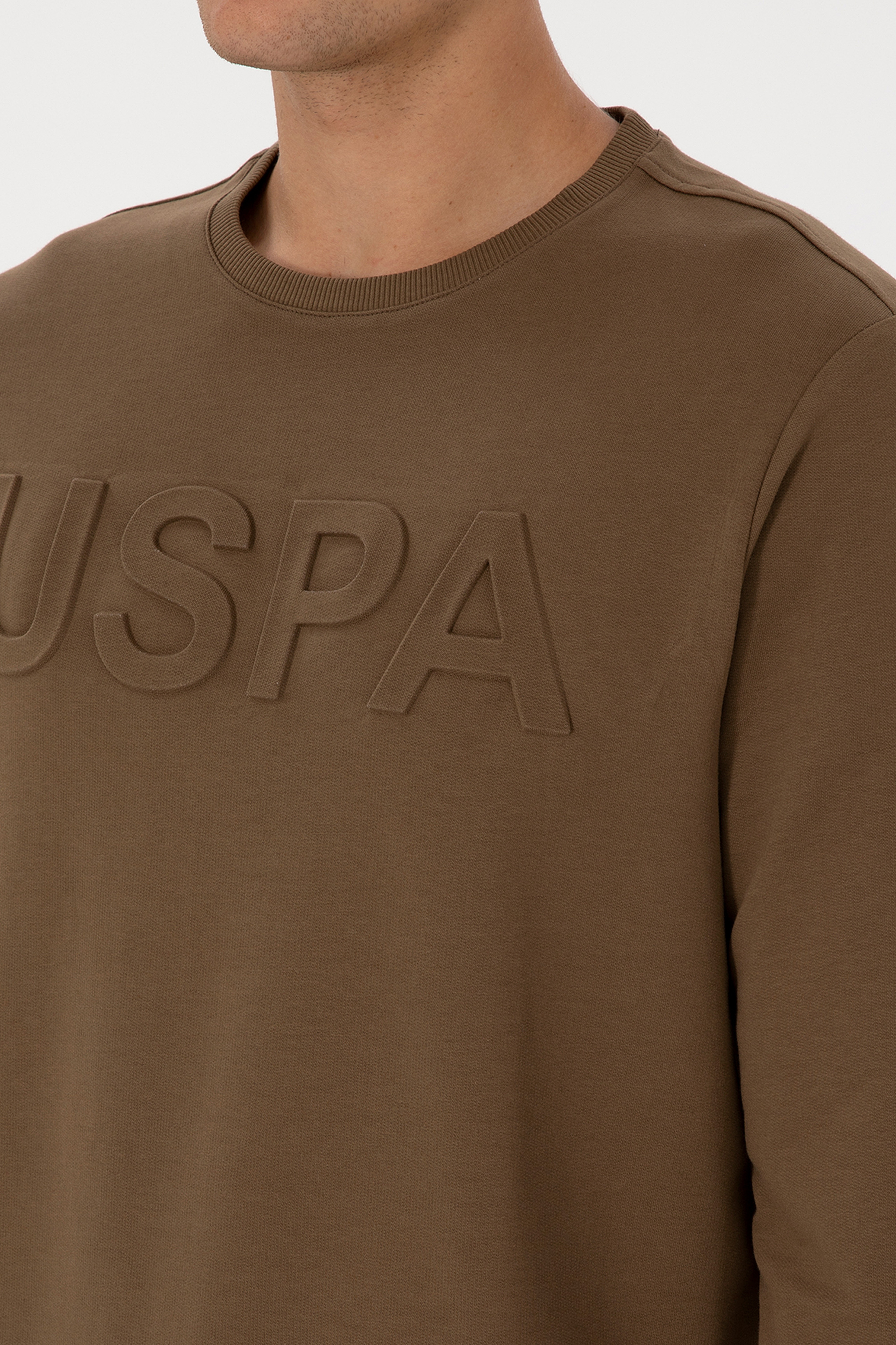 Erkek Regular Fit Bisiklet Yaka Haki Basic Sweatshirt - Image 7