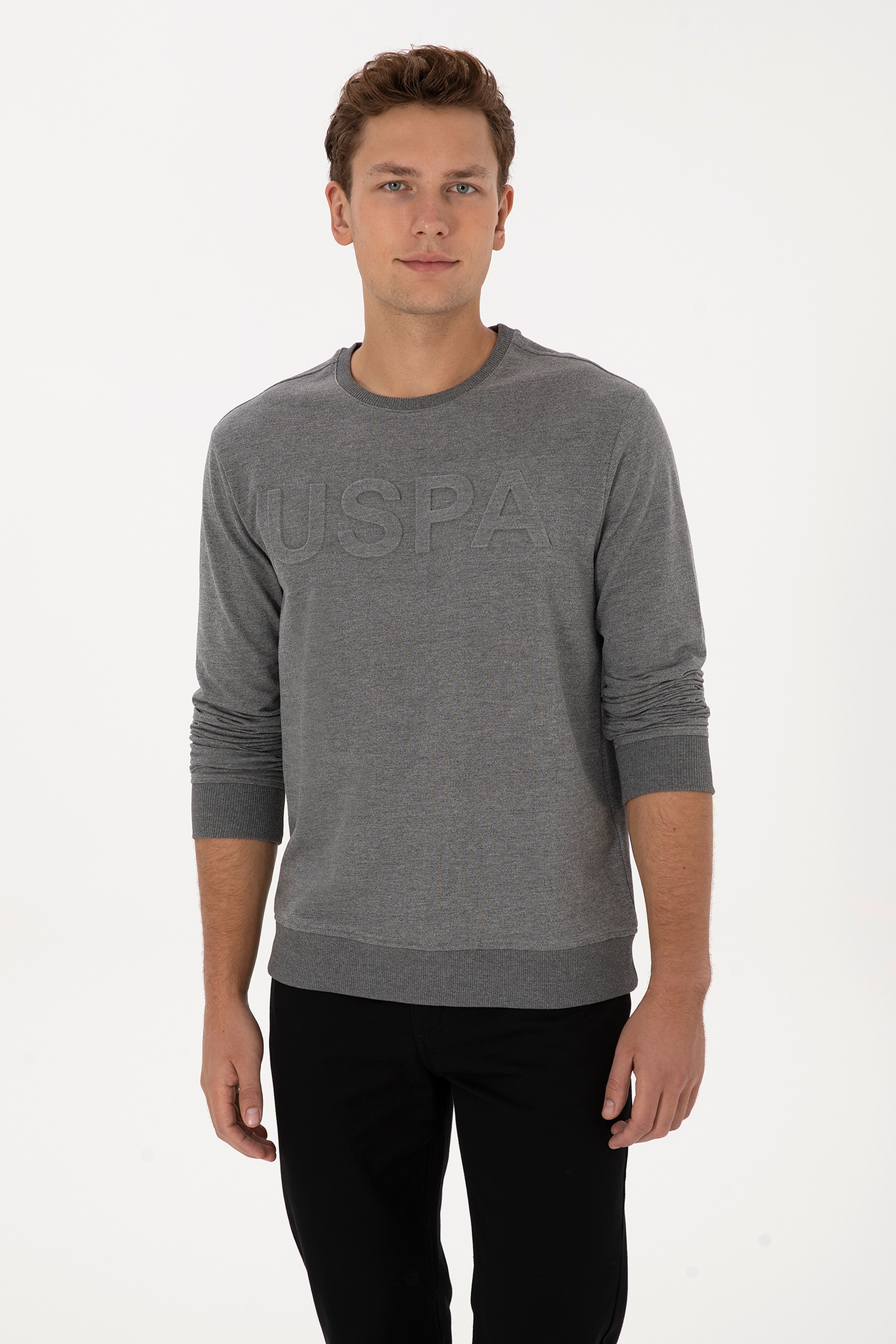 Erkek Regular Fit Bisiklet Yaka Antrasit Melanj Basic Sweatshirt - Image 1
