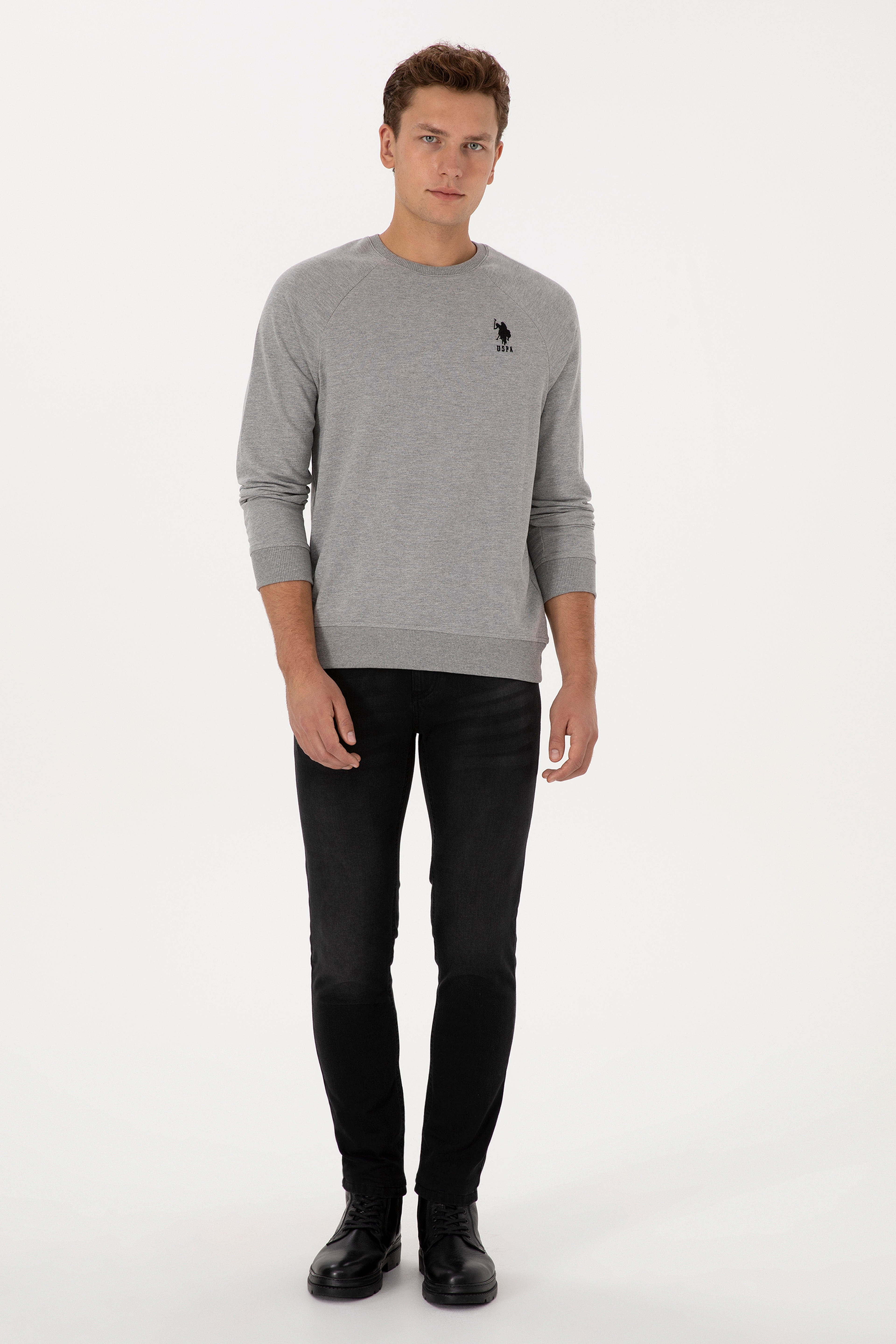 Erkek Gri Melanj Basic Sweatshirt