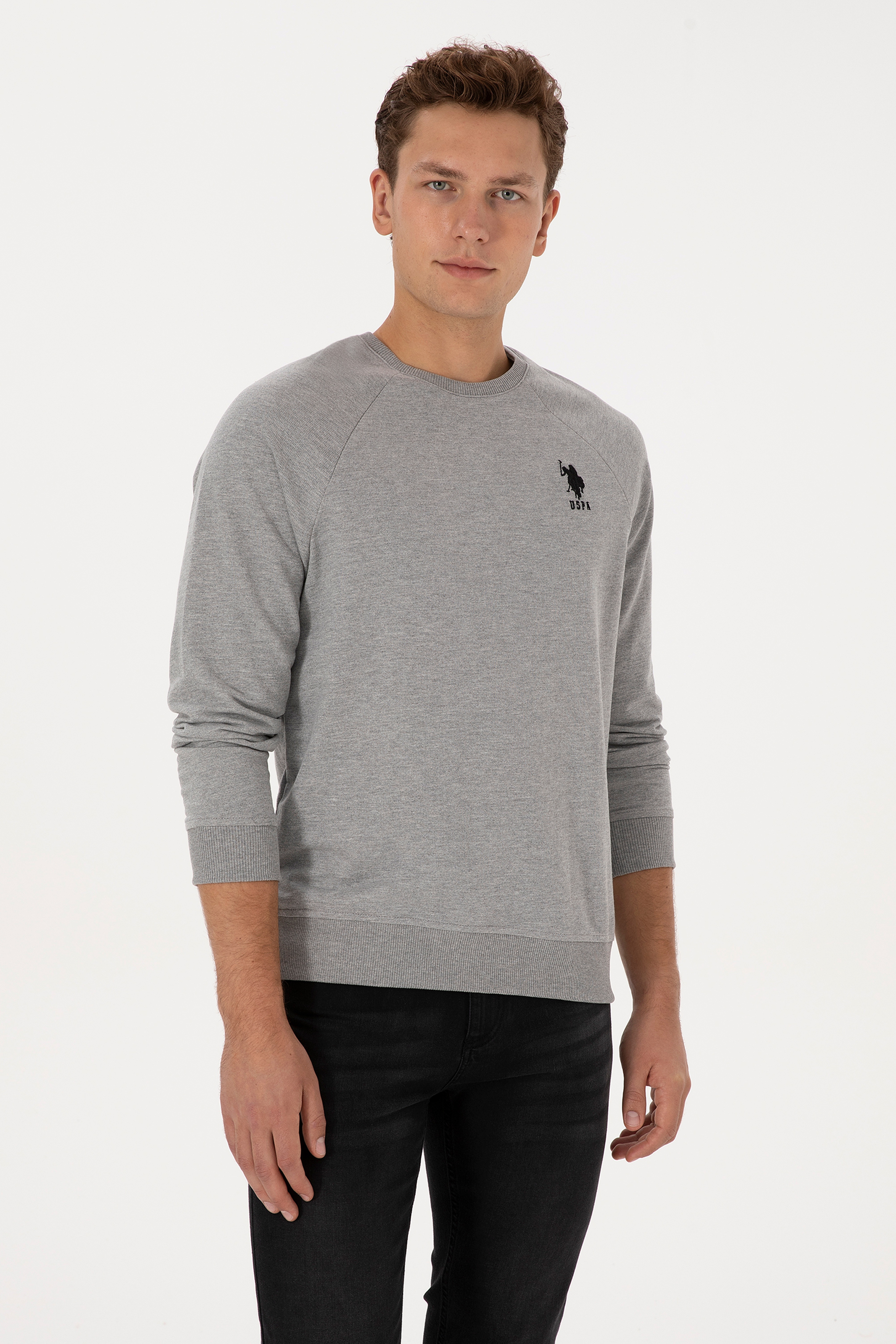 Erkek Gri Melanj Basic Sweatshirt