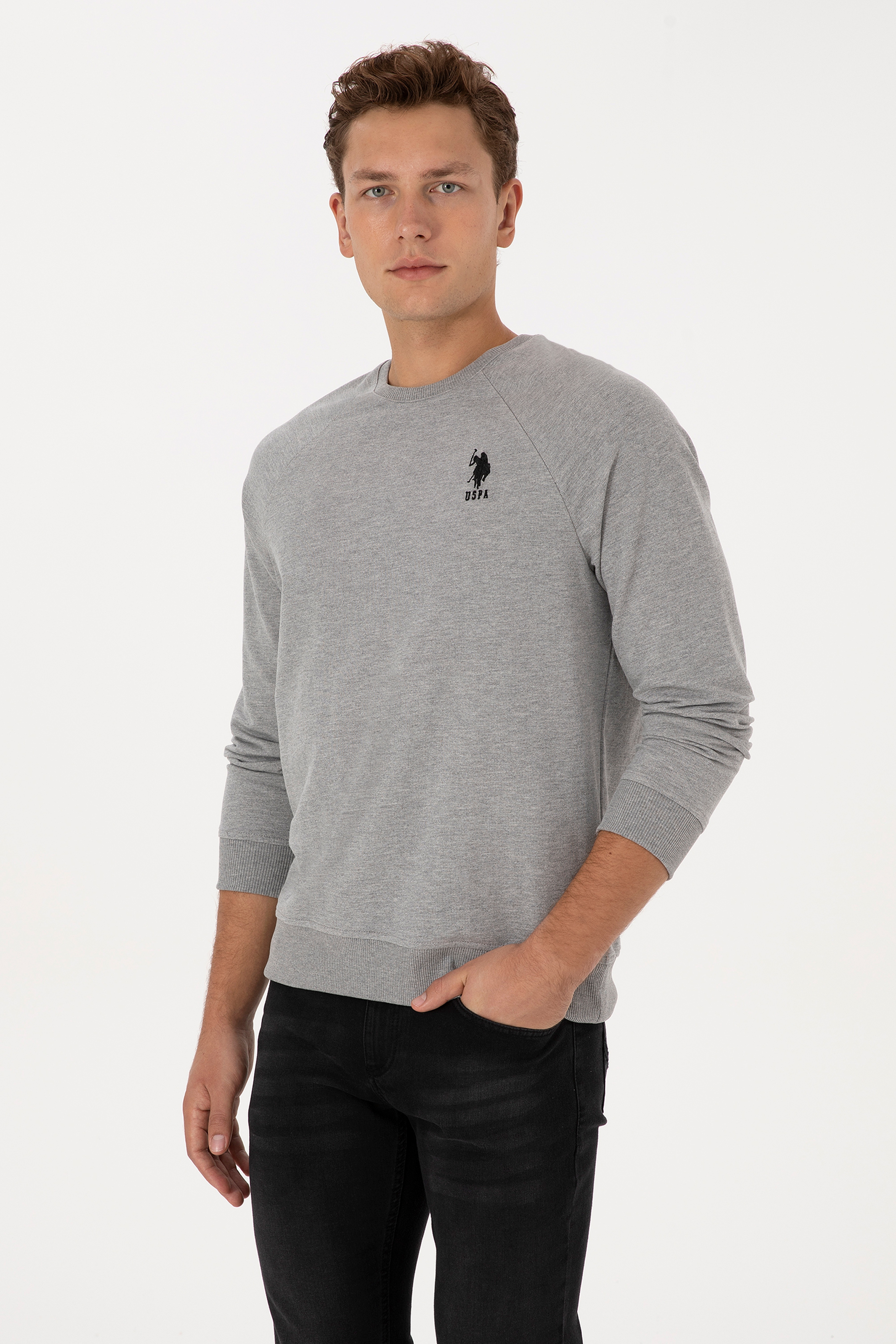 Erkek Gri Melanj Basic Sweatshirt - Image 1