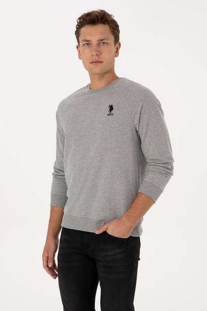 Erkek Gri Melanj Basic Sweatshirt