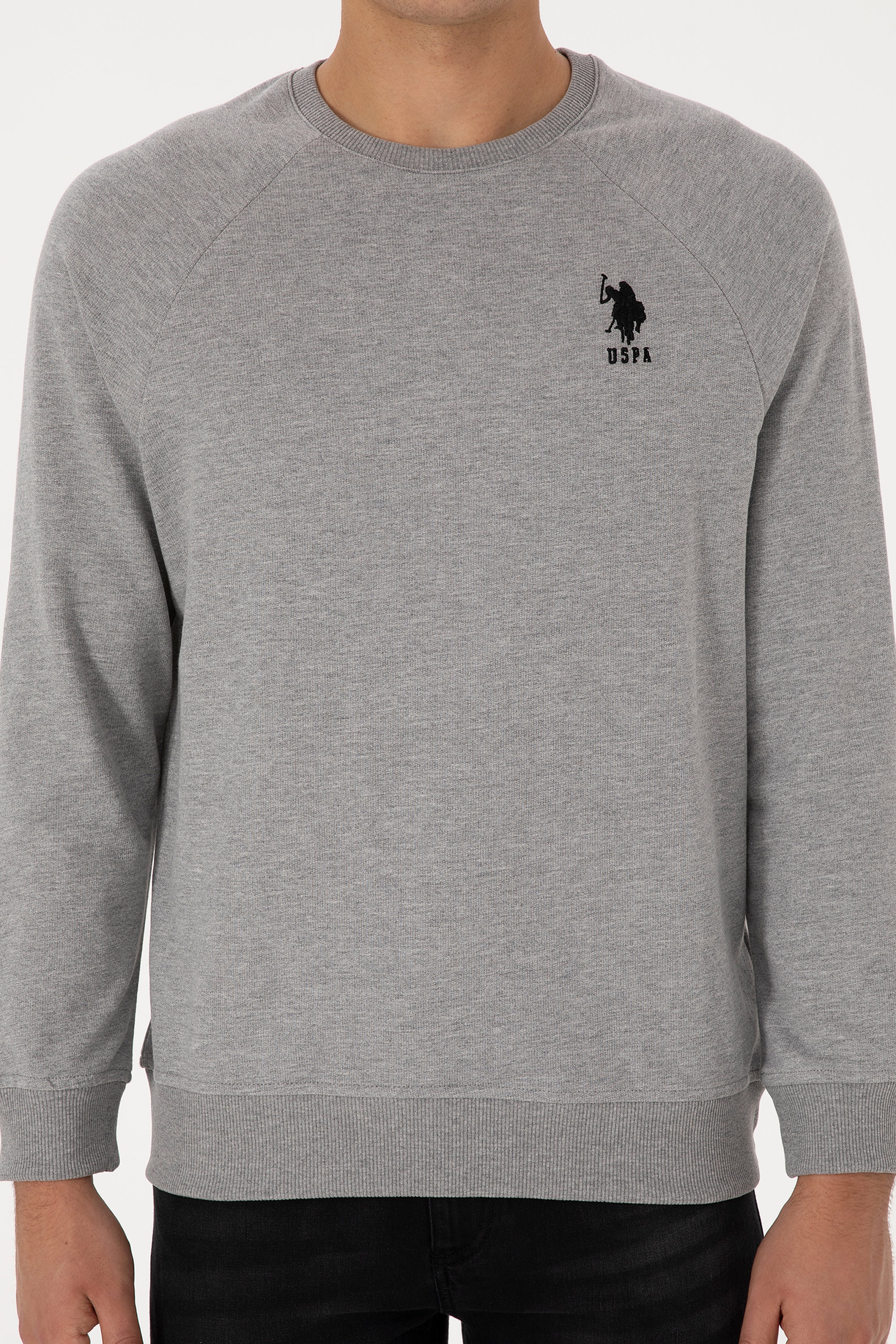 Erkek Gri Melanj Basic Sweatshirt - Image 6