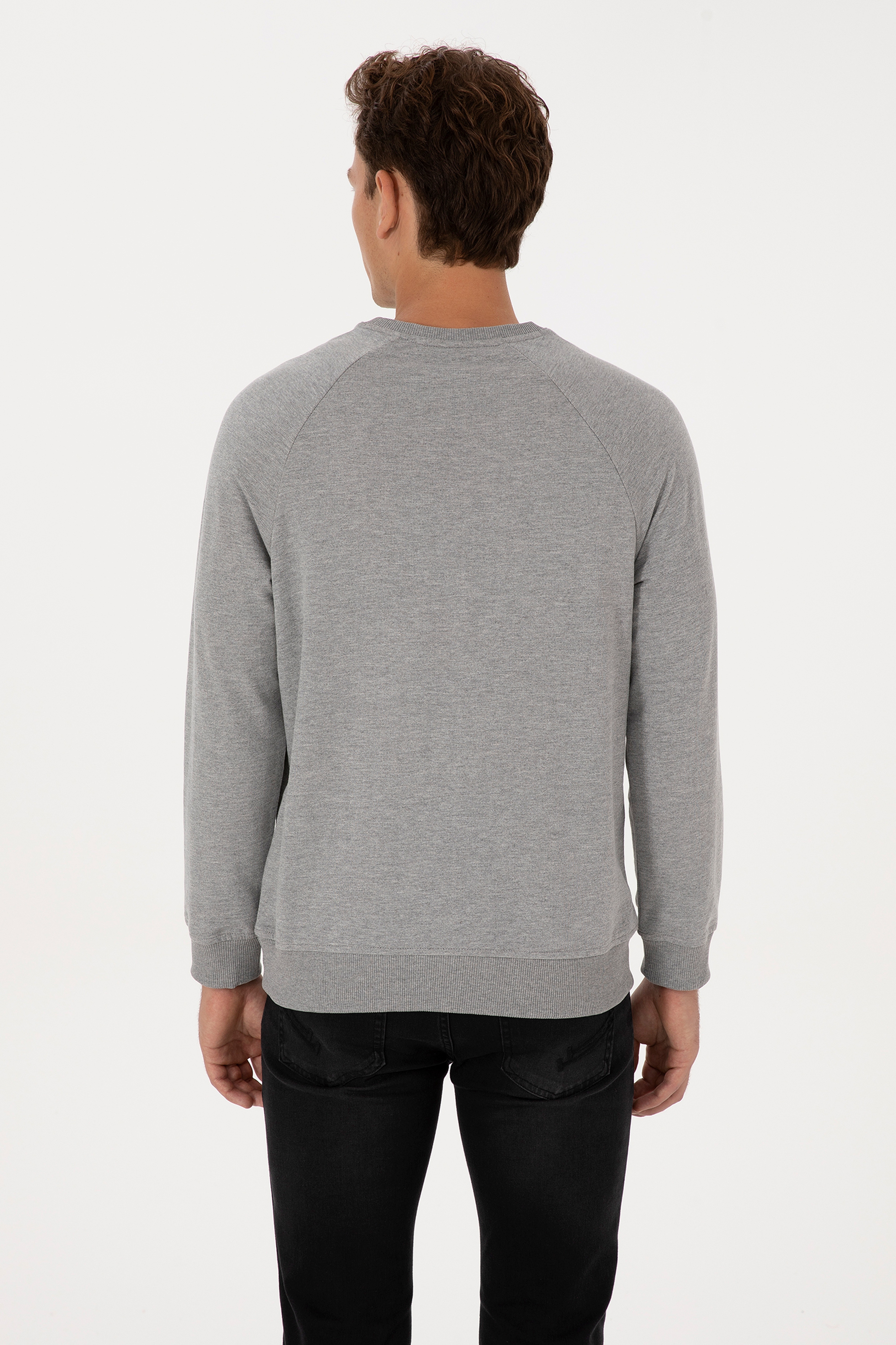 Erkek Gri Melanj Basic Sweatshirt - Image 5