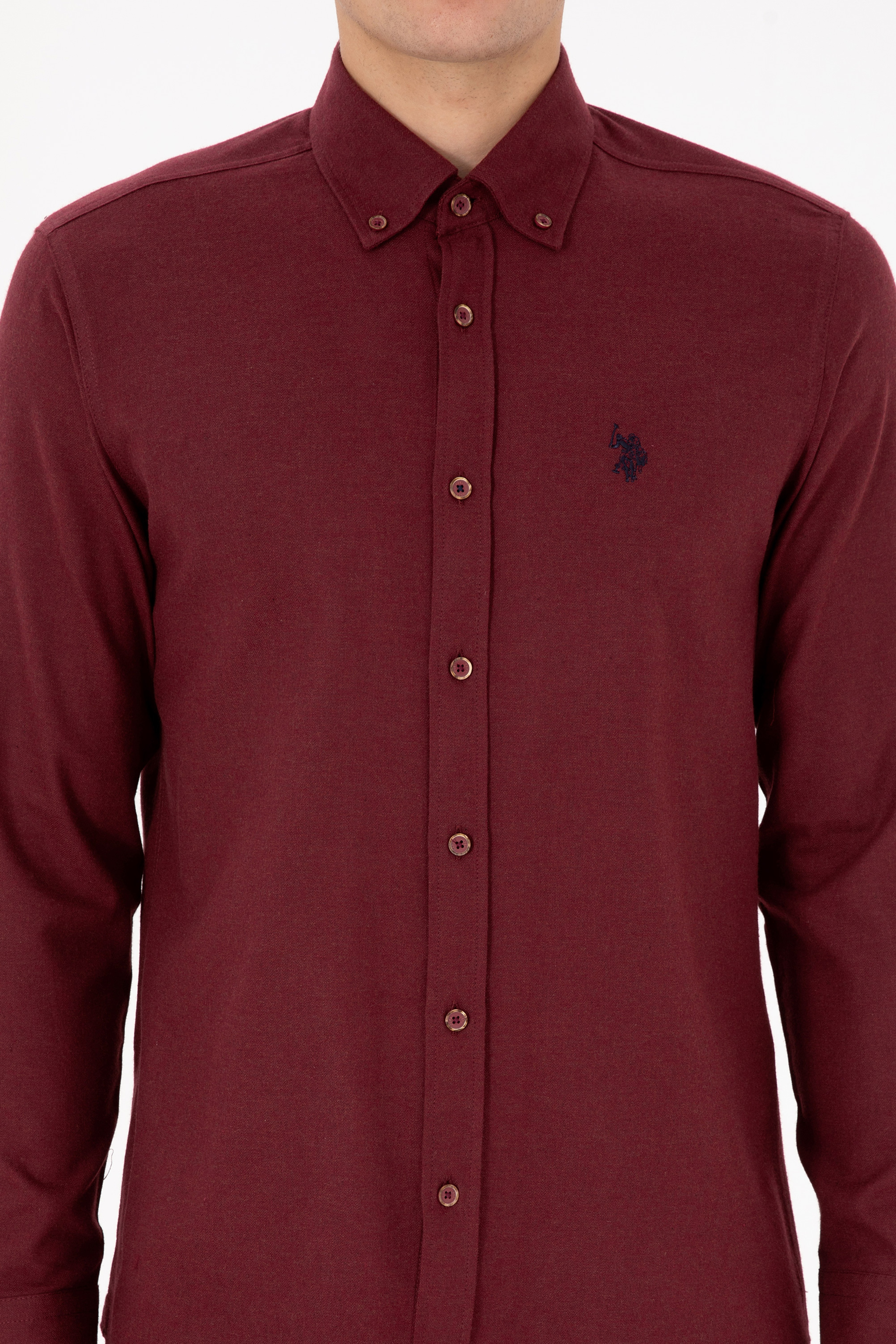Erkek Bordo Uzun Kollu Basic Gömlek - Image 6
