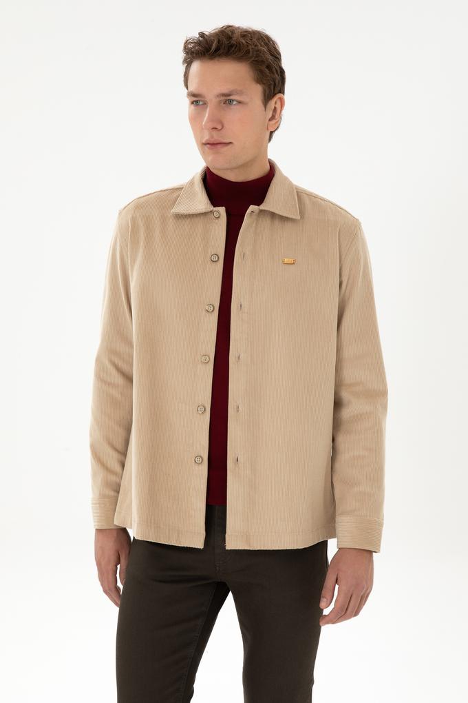 Erkek Camel Uzun Kollu Kadife Gömlek