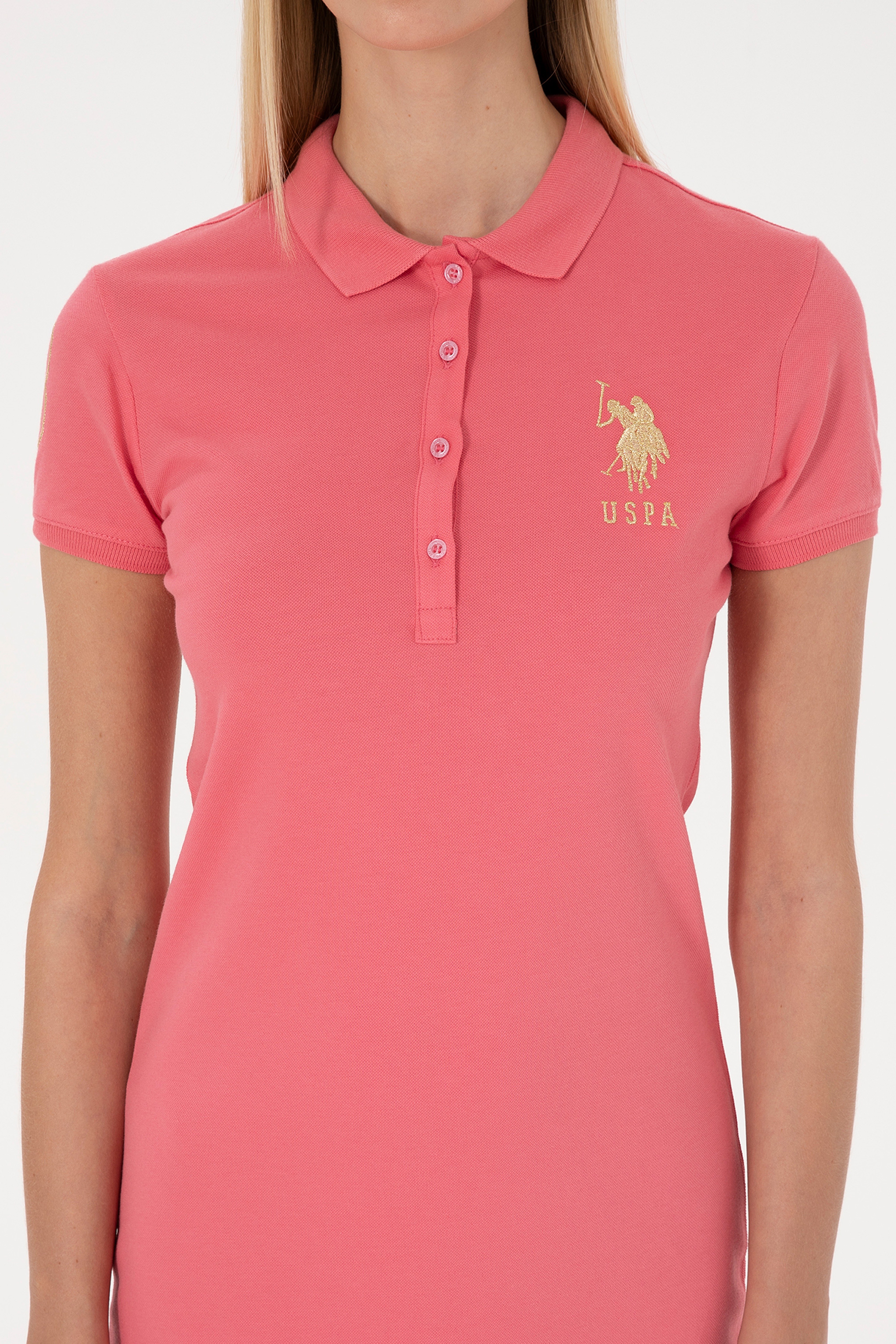 Kadın Koyu Pembe Polo Yaka Mini Boy Örme Elbise