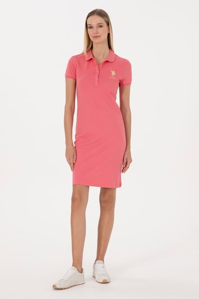 Kadın Koyu Pembe Polo Yaka Mini Boy Örme Elbise