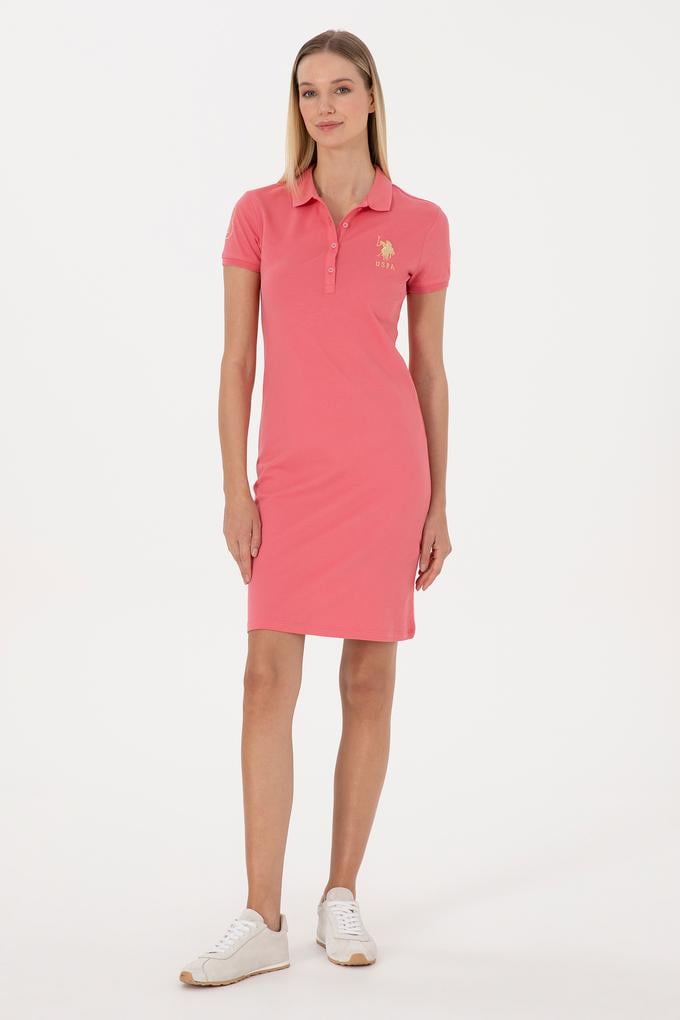 Kadın Koyu Pembe Polo Yaka Mini Boy Örme Elbise