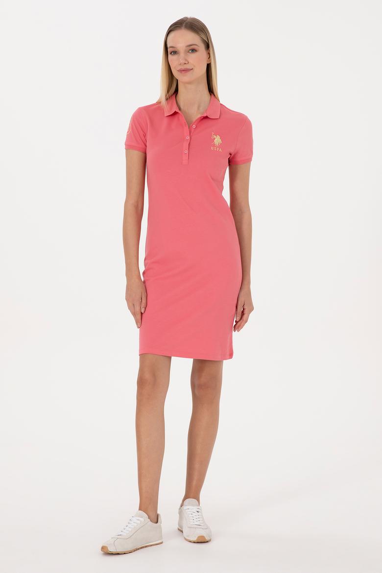 Kadın Koyu Pembe Polo Yaka Mini Boy Örme Elbise