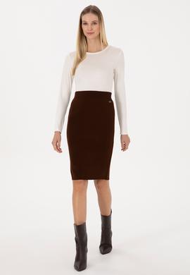 Kadın Koyu Kahverengi Triko Etek - 50315594016