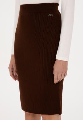 Kadın Koyu Kahverengi Triko Etek - 50315594016