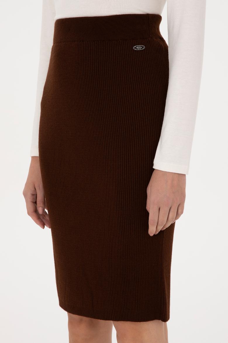 Kadın Koyu Kahverengi Triko Etek - 50315594016