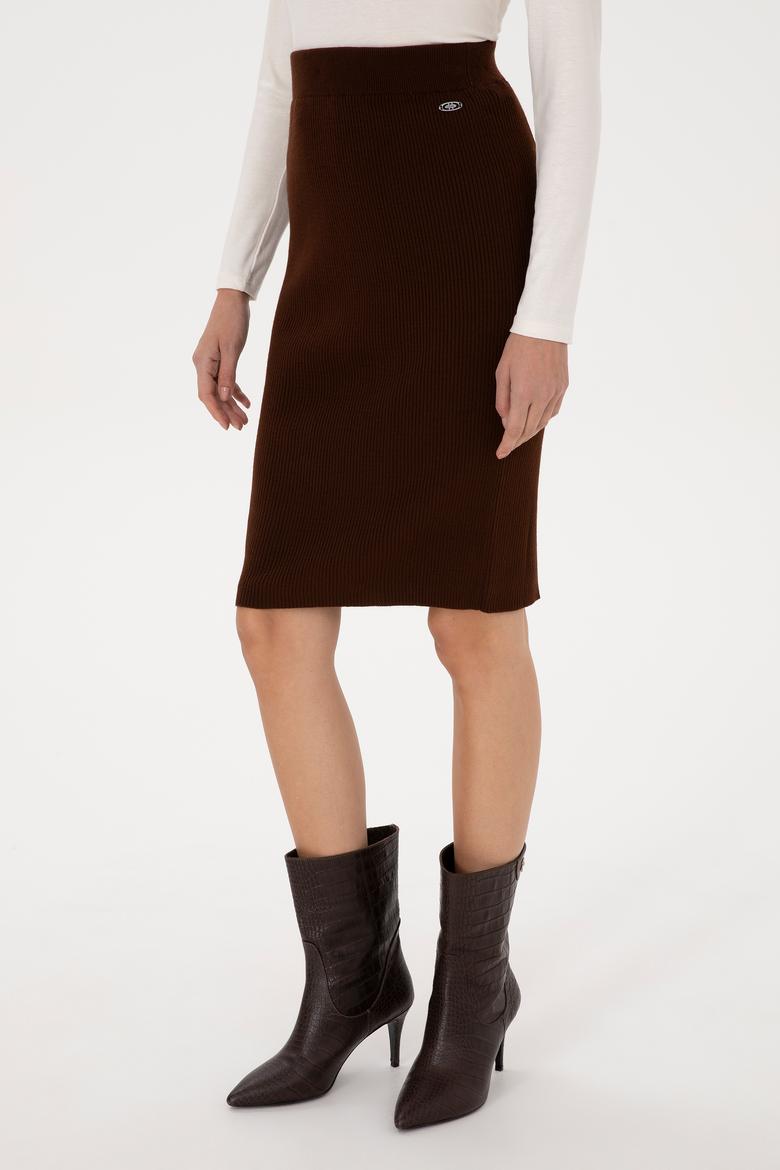 Kadın Koyu Kahverengi Triko Etek - 50315594016