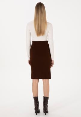 Kadın Koyu Kahverengi Triko Etek - 50315594016