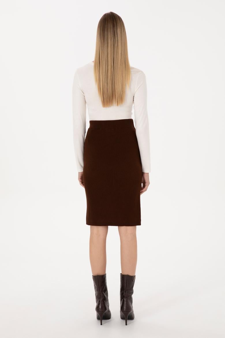 Kadın Koyu Kahverengi Triko Etek - 50315594016