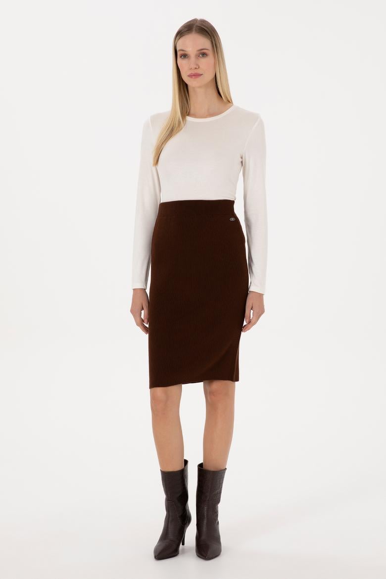 Kadın Koyu Kahverengi Triko Etek