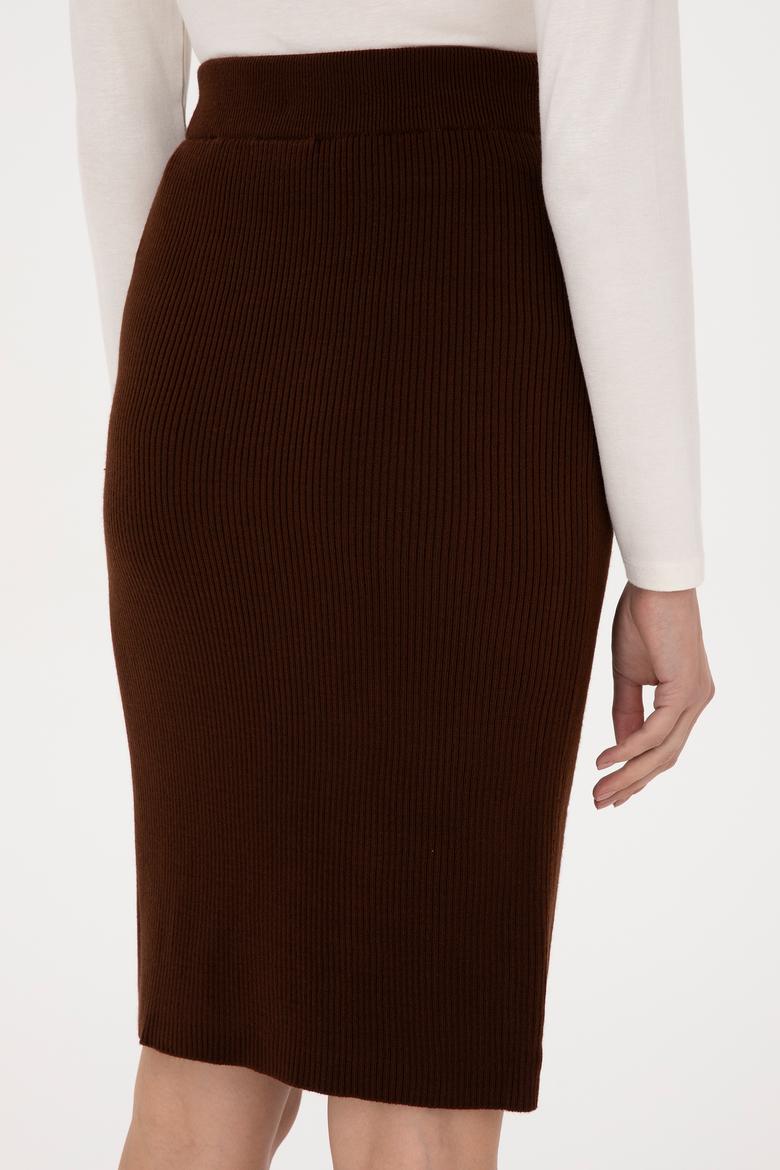 Kadın Koyu Kahverengi Triko Etek - 50315594016